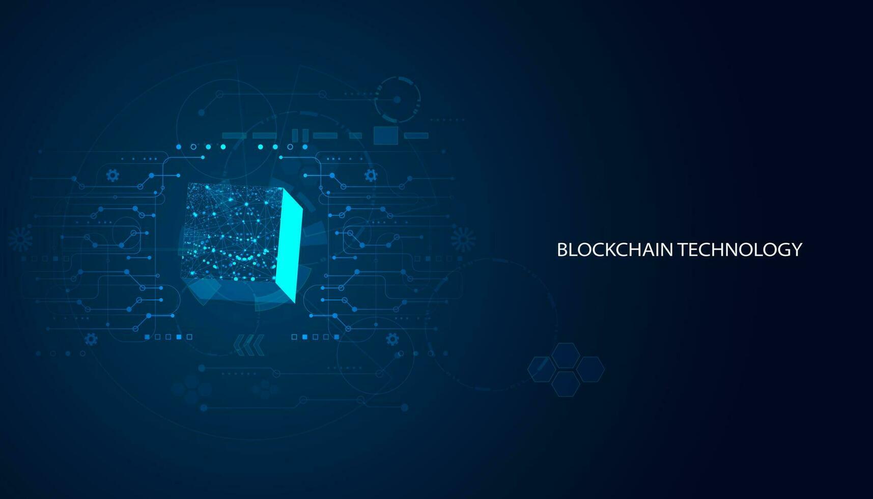 tecnologia blockchain astratta criptovaluta e operazioni di crittografia cubo quadrato fintech connettono blocco, trasmissione dati, nuovo sistema tecnologico, illustrazione vettoriale. vettore