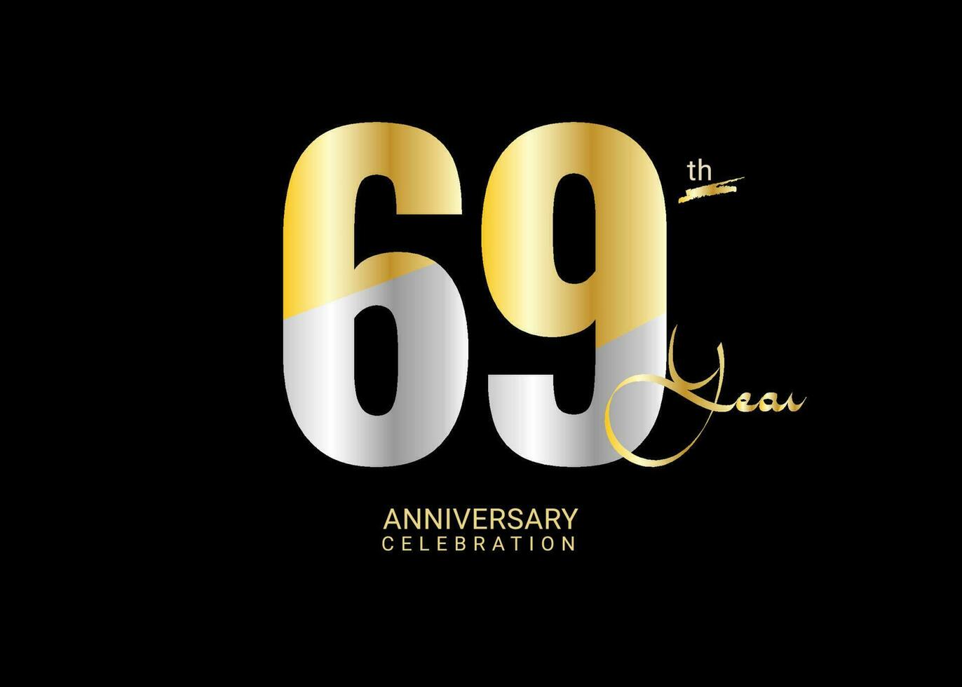 69 anni anniversario celebrazione oro e argento vettore modello, 69 numero logo disegno, 69 ° compleanno logo, logotipo anniversario, vettore anniversario per celebrazione, manifesto, invito carta