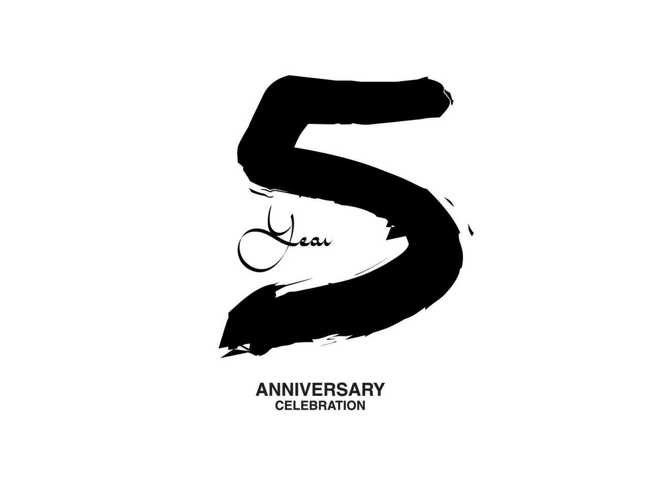 5 anni anniversario celebrazione vettore modello, 5 numero logo disegno, 5 ° compleanno, nero lettering numeri spazzola disegno mano disegnato schizzo, nero numero, anniversario vettore illustrazione