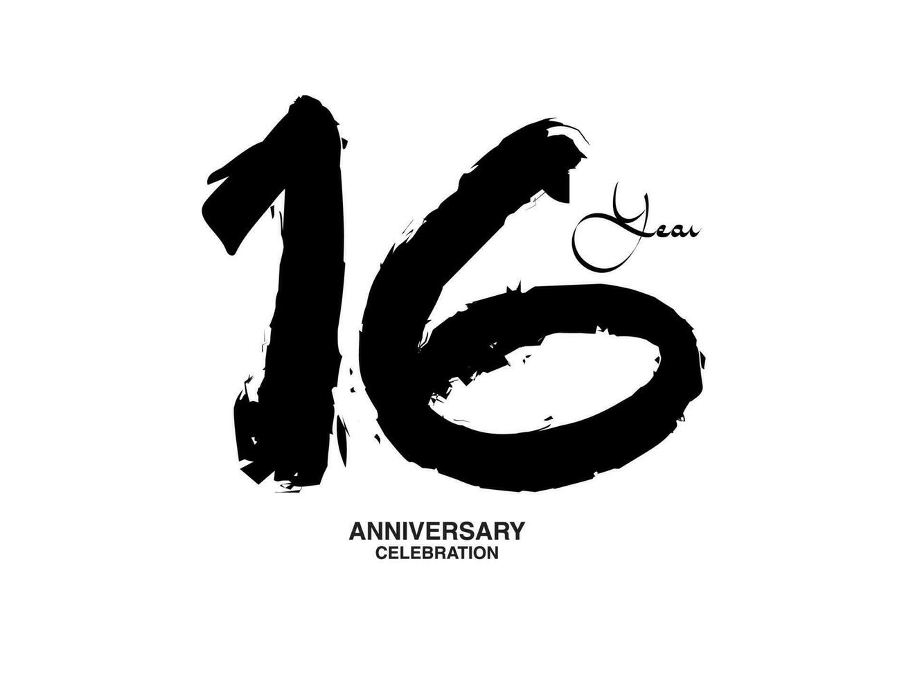 16 anni anniversario celebrazione vettore modello, 16 numero logo disegno, 16 ° compleanno, nero lettering numeri spazzola disegno mano disegnato schizzo, nero numero, anniversario vettore illustrazione