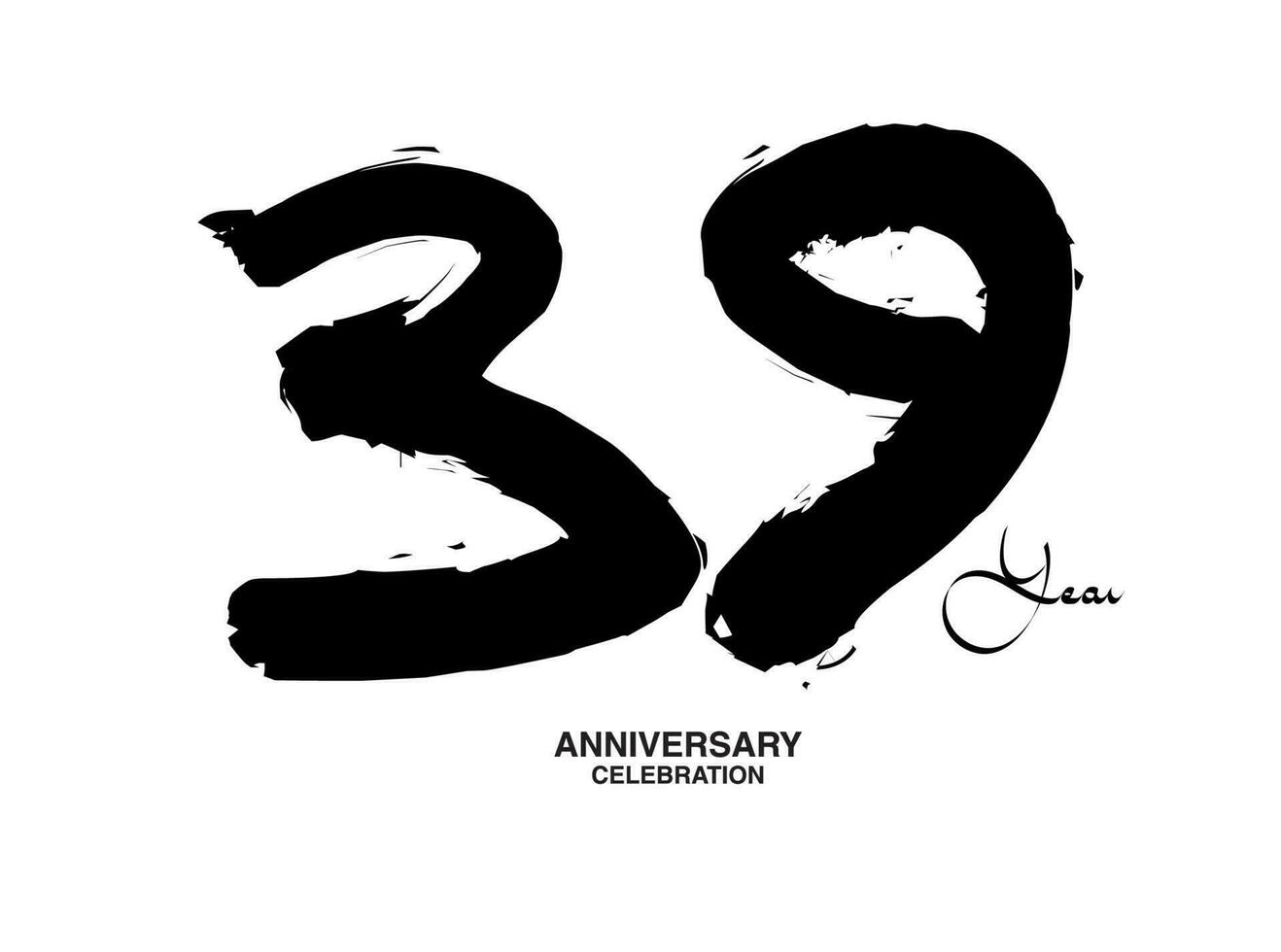 39 anni anniversario celebrazione vettore modello, 39 numero logo disegno, 39th compleanno, nero lettering numeri spazzola disegno mano disegnato schizzo, nero numero, anniversario vettore illustrazione