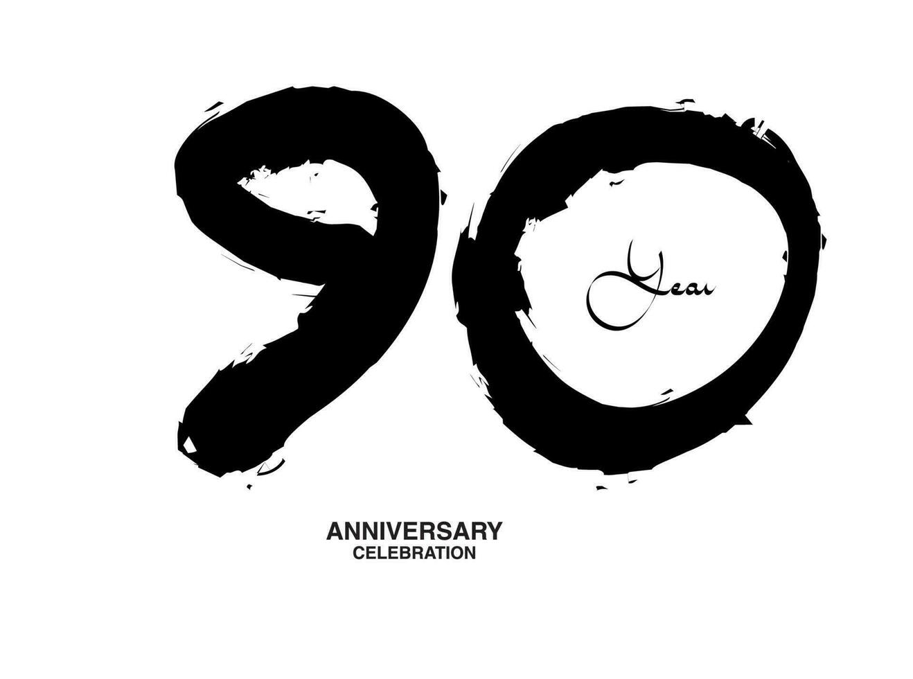 90 anni anniversario celebrazione vettore modello, 90 numero logo disegno, 90 ° compleanno, nero lettering numeri spazzola disegno mano disegnato schizzo, nero numero, anniversario vettore illustrazione
