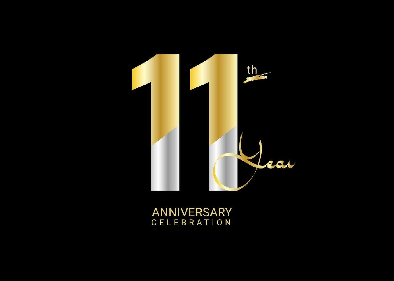 11 anni anniversario celebrazione oro e argento vettore modello, 11 numero logo disegno, 11 ° compleanno logo, logotipo anniversario, vettore anniversario per celebrazione, manifesto, invito carta