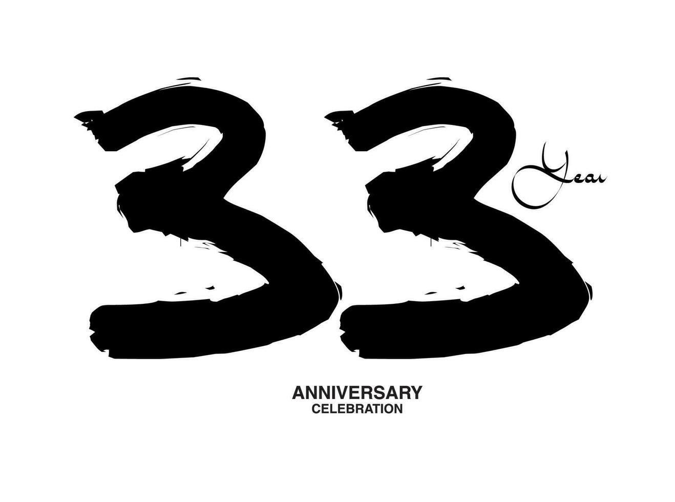 33 anni anniversario celebrazione vettore modello, 33 numero logo disegno, 33 ° compleanno, nero lettering numeri spazzola disegno mano disegnato schizzo, nero numero, anniversario vettore illustrazione