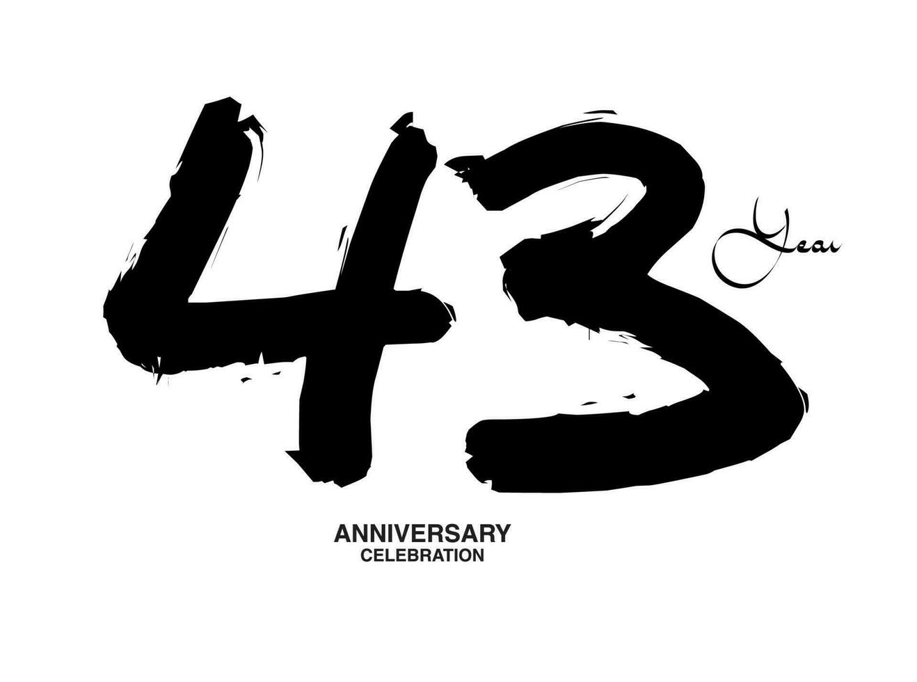 43 anni anniversario celebrazione vettore modello, 43 numero logo disegno, 43th compleanno, nero lettering numeri spazzola disegno mano disegnato schizzo, nero numero, anniversario vettore illustrazione