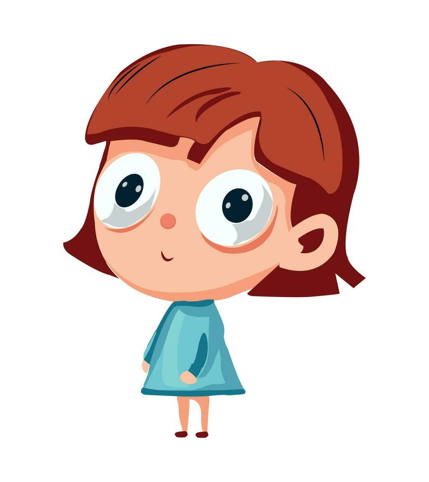 cartone animato ragazza con grande occhi su un' bianca sfondo vettore