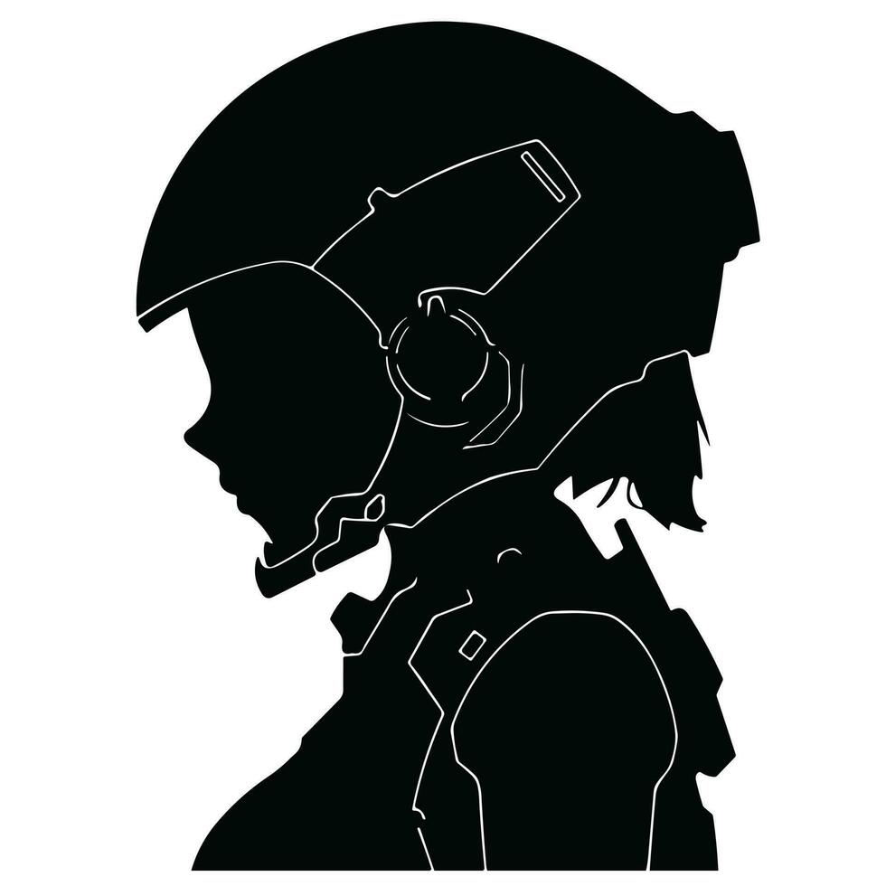 ragazza con casco silhouette vettore