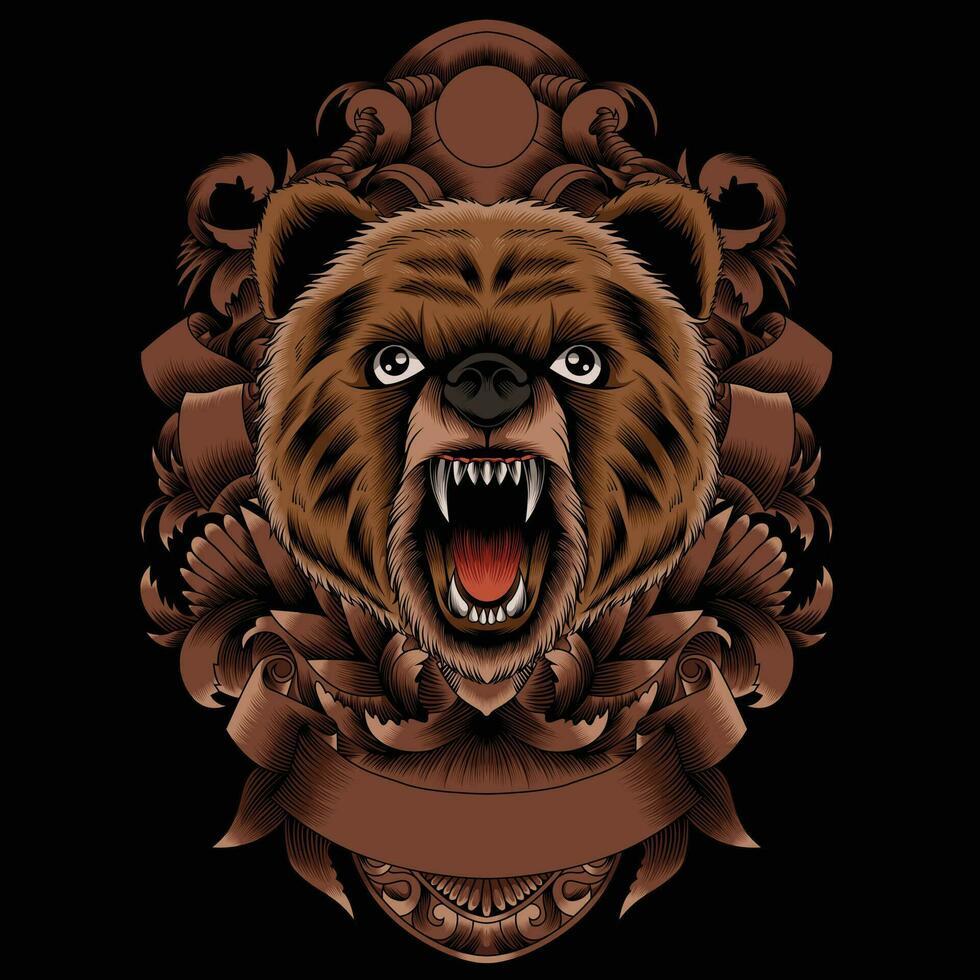 orso testa vettore illustrazione con ornamento sfondo