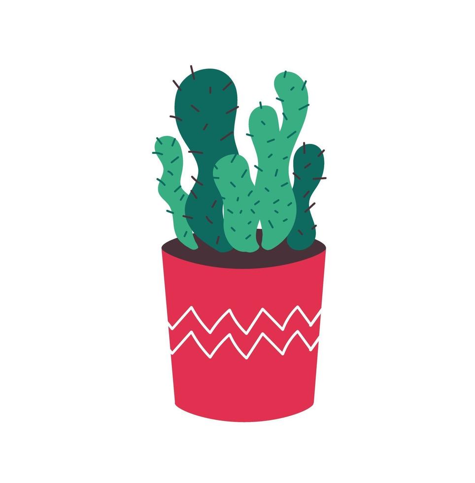 il cactus cresce in una pentola. pianta da interno decorativa con foglie verdi in vaso. cactus spinoso cartone animato isolato su uno sfondo bianco. Casa & Giardino. illustrazione vettoriale piatta. illustrazione vettoriale