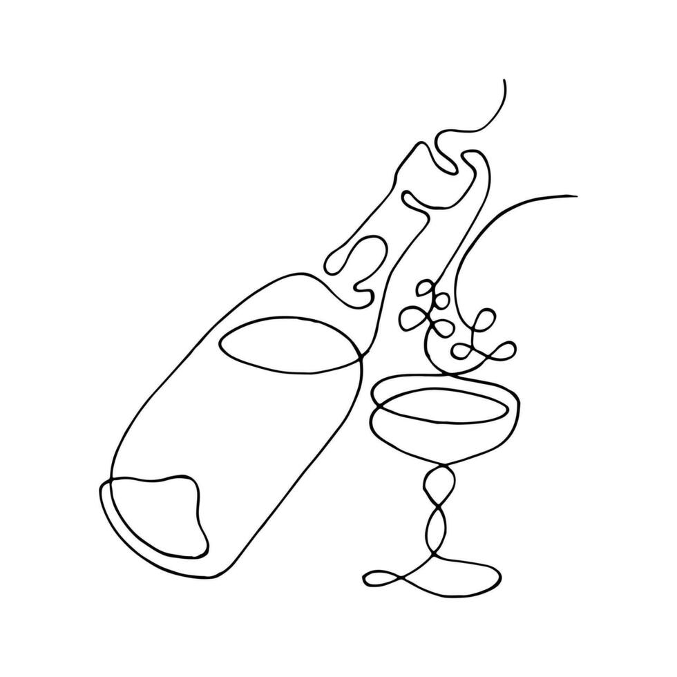 vino, Champagne, bottiglia, bicchiere, Linea artistica, disegno, grafico, illustrazione, vettore