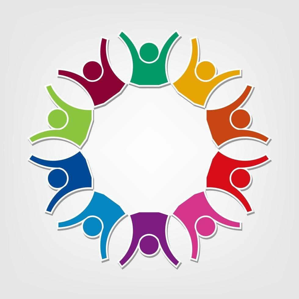 gruppo di dieci persone logo in una holding di lavoro di squadra circle.persons vettore