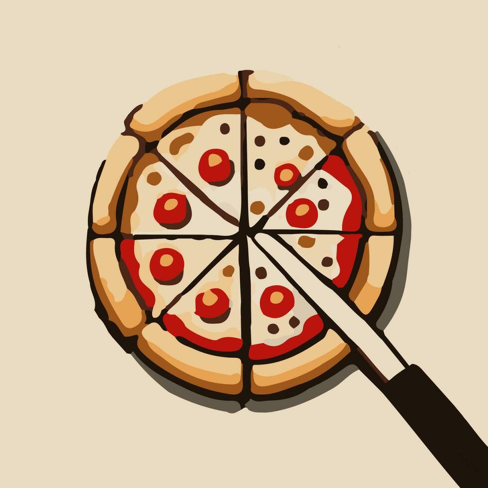 Pizza margherita. veloce cibo superiore Visualizza con pomodoro, formaggio, oliva. tradizionale italiano veloce cibo. piatto cartone animato vettore icona.