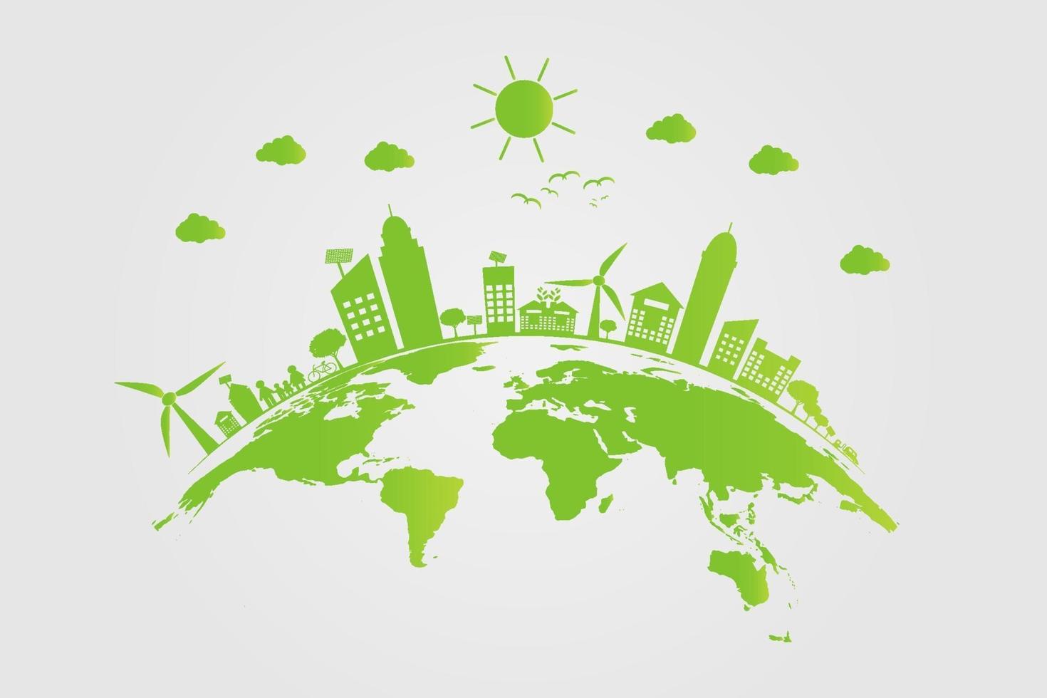 ecology.green cities aiuta il mondo con idee ecologiche concept.vector illustrazione vettore