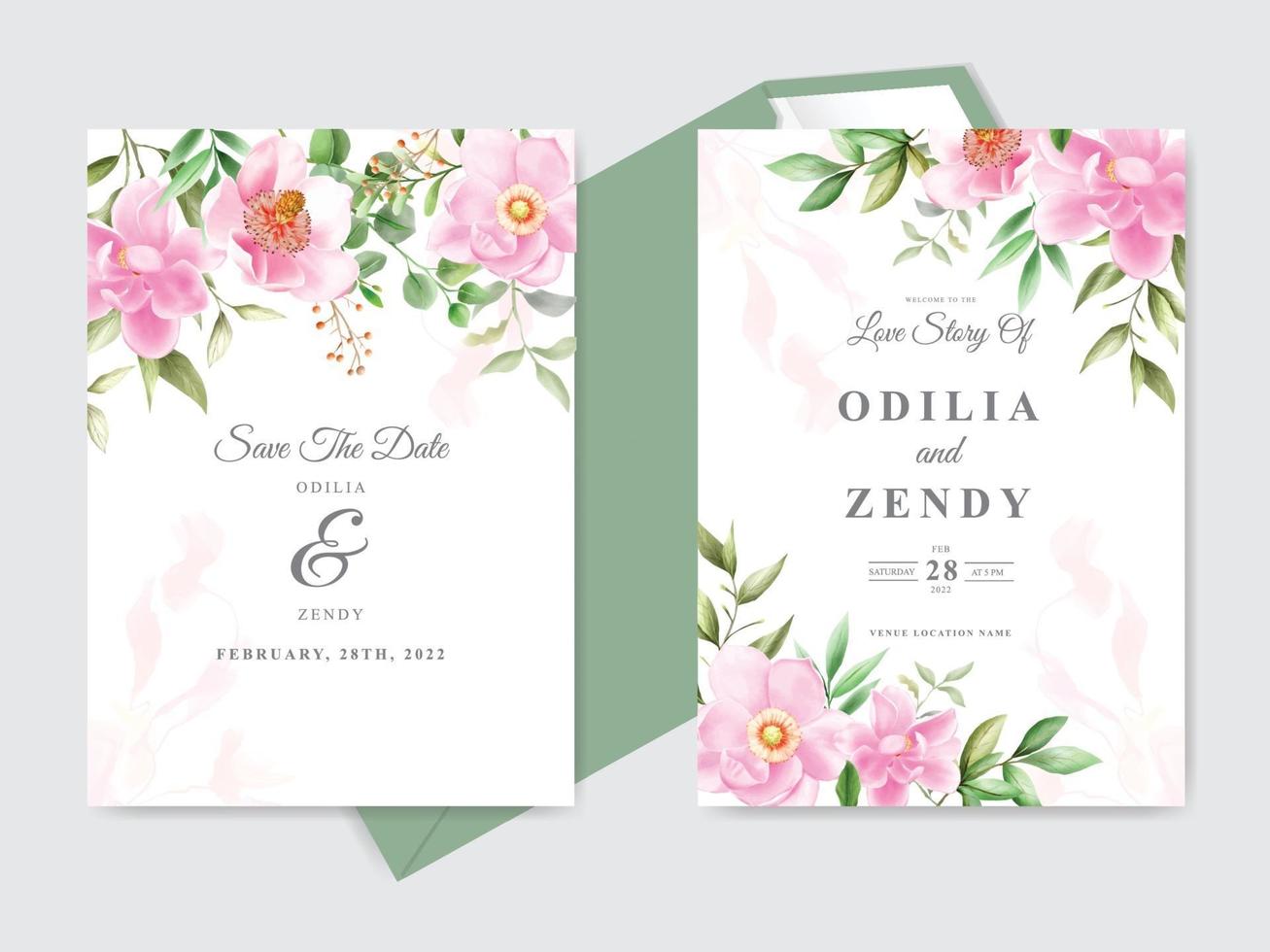 bellissimo set di carte di nozze magnolia design vettore