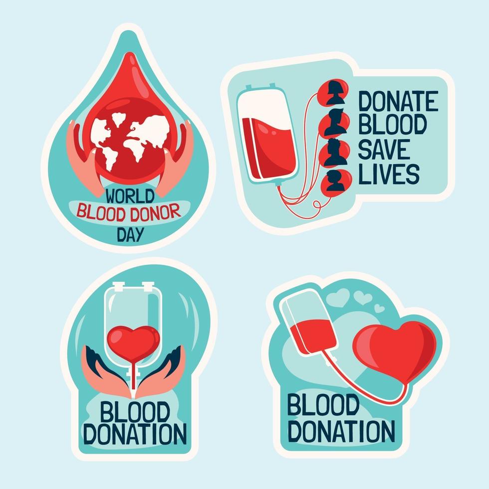 set di adesivi per la giornata mondiale del donatore di sangue vettore