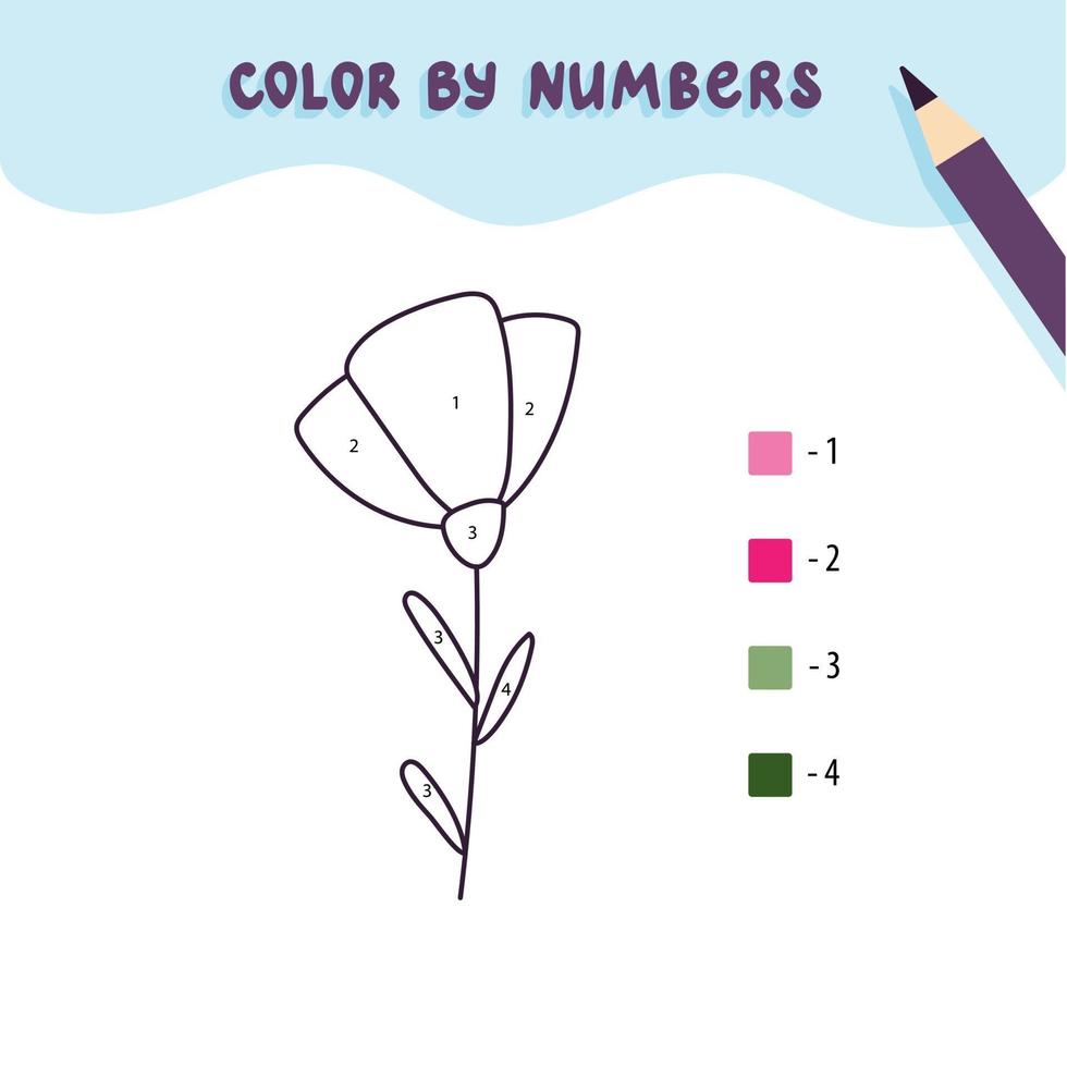 colore fiore carino per numero. gioco di matematica educativo per bambini. pagina da colorare. vettore