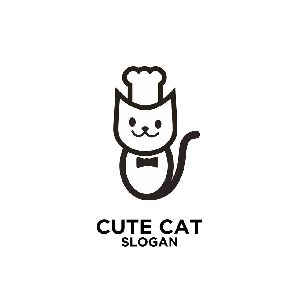 cute chef cat, pet chef vector logo icon design