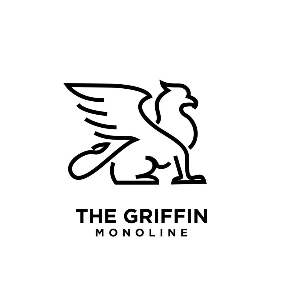 premium nero minimal griffin creatura mitica emblema mascotte linea logo design vettoriale