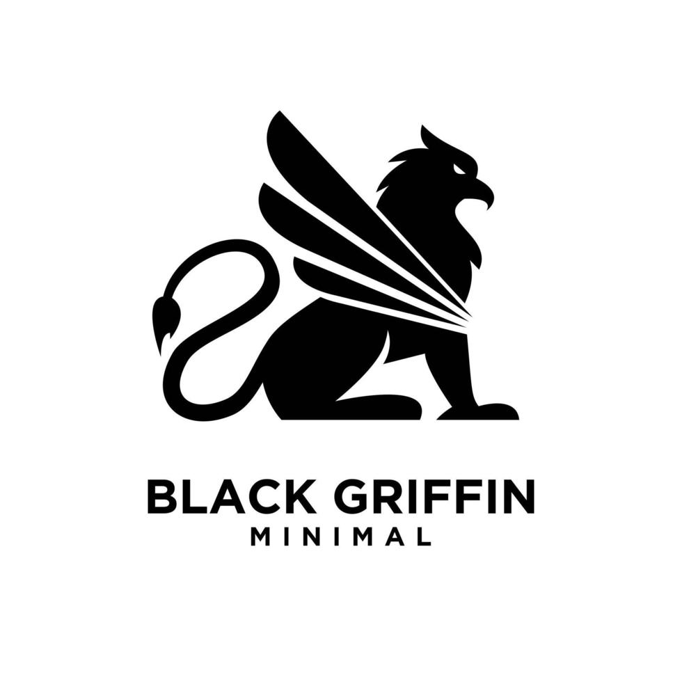 premium nero minimal griffin creatura mitica emblema mascotte logo design vettoriale