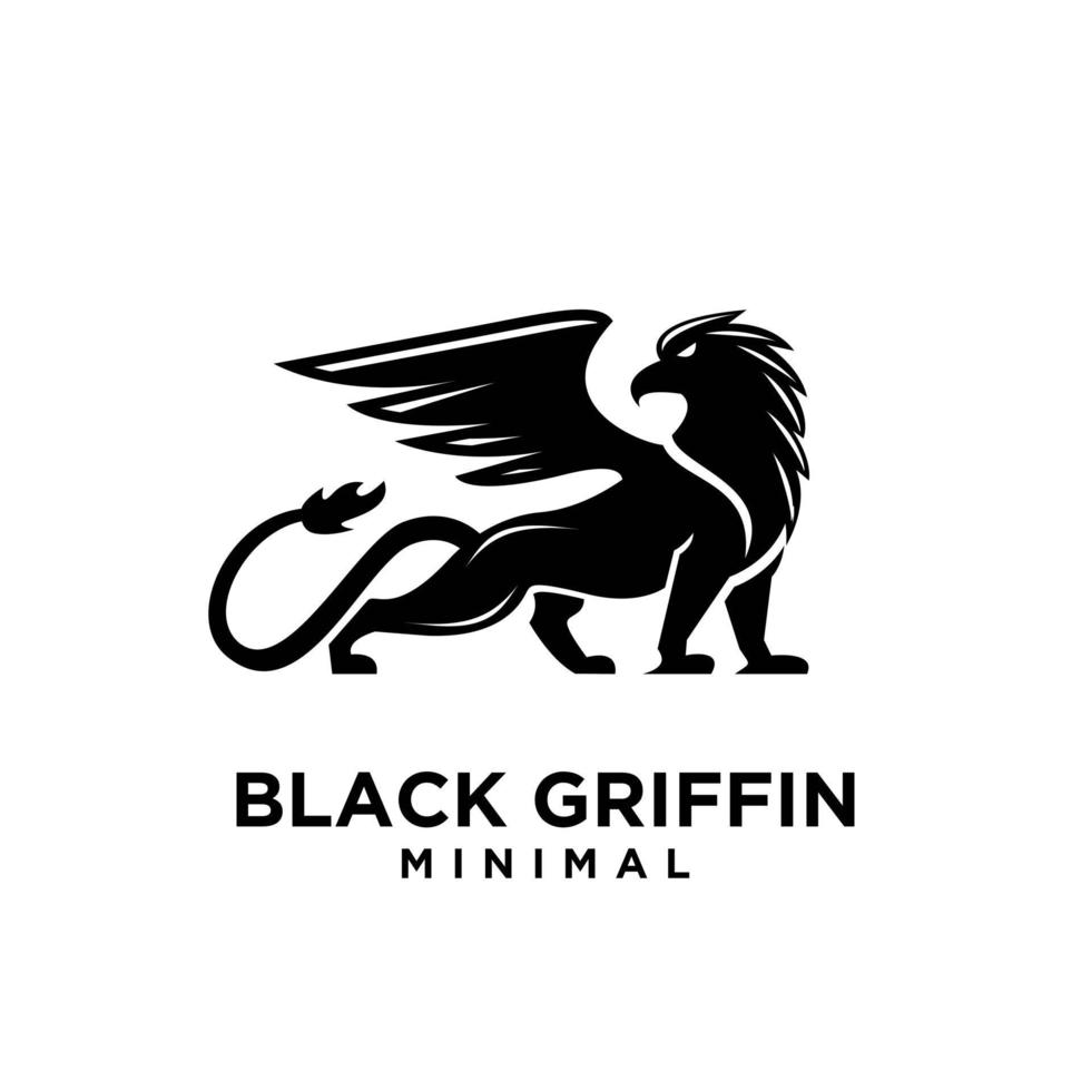 premium nero minimal griffin creatura mitica emblema mascotte logo design vettoriale