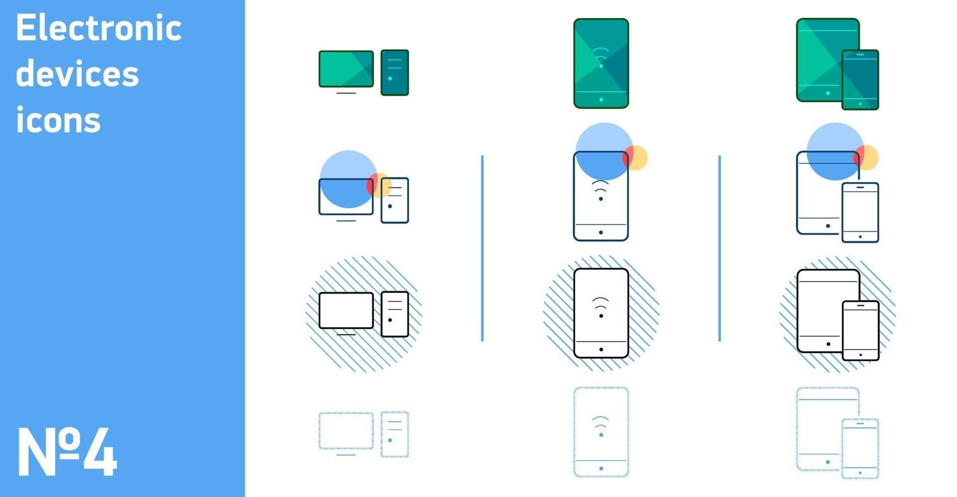 questo è un set di icone del telefono con un tablet e un computer desktop in stili diversi vettore