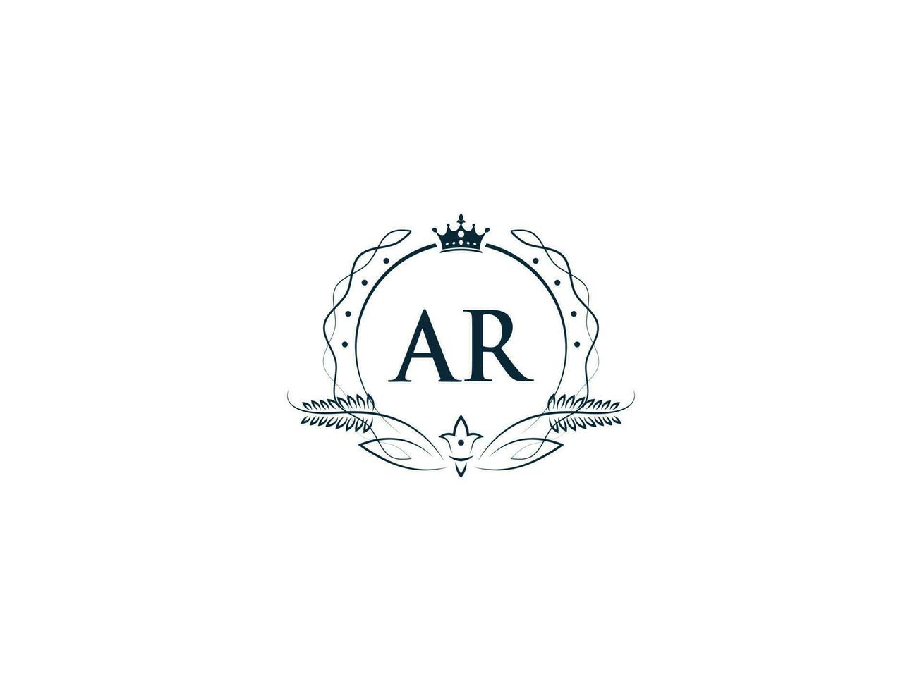 tipografico ar femminile corona logo, unico ar RA cerchio lettera logo design vettore