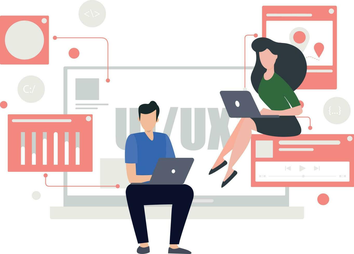 ragazzo e ragazza Lavorando nel UX e ui. vettore