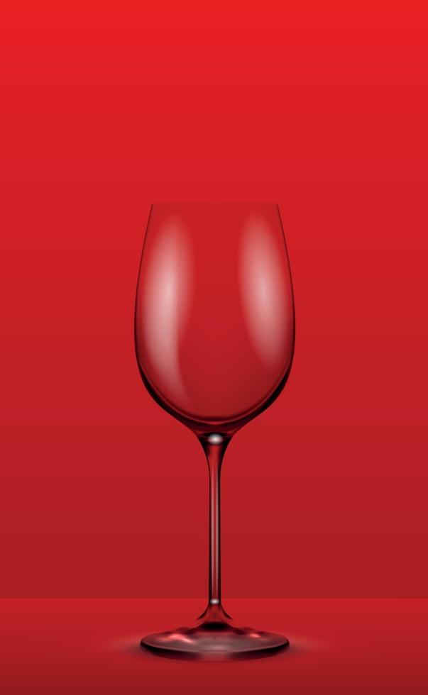 bicchiere di vino realistico su sfondo rosso - vettore