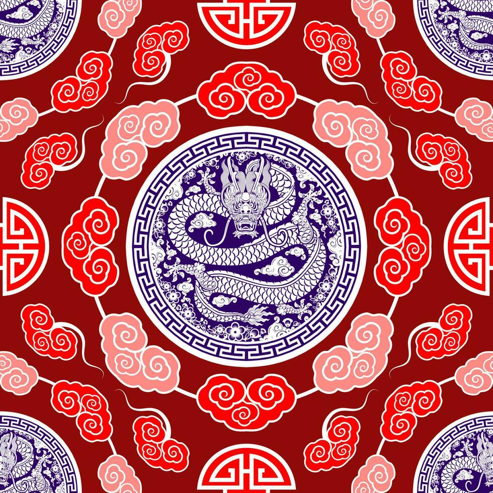 senza soluzione di continuità modello contento Cinese nuovo anno 2024 il Drago zodiaco cartello vettore