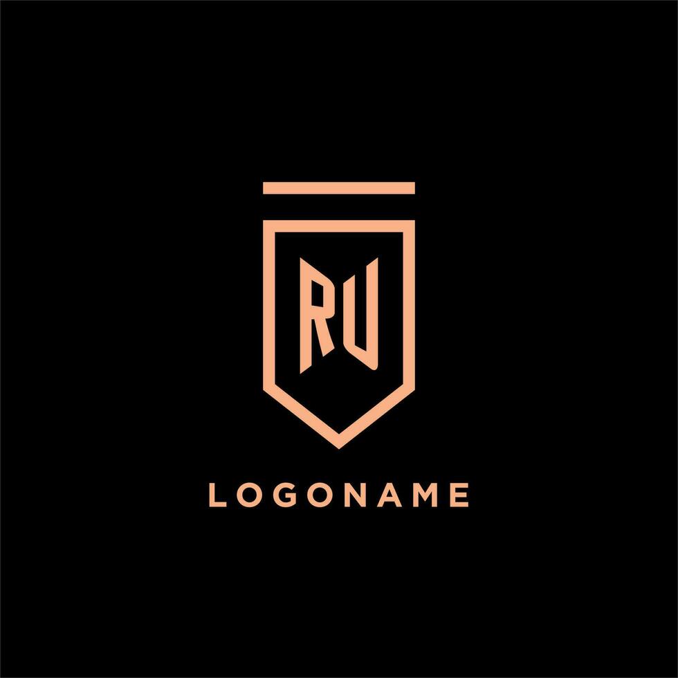 ru monogramma iniziale con scudo logo design icona vettore