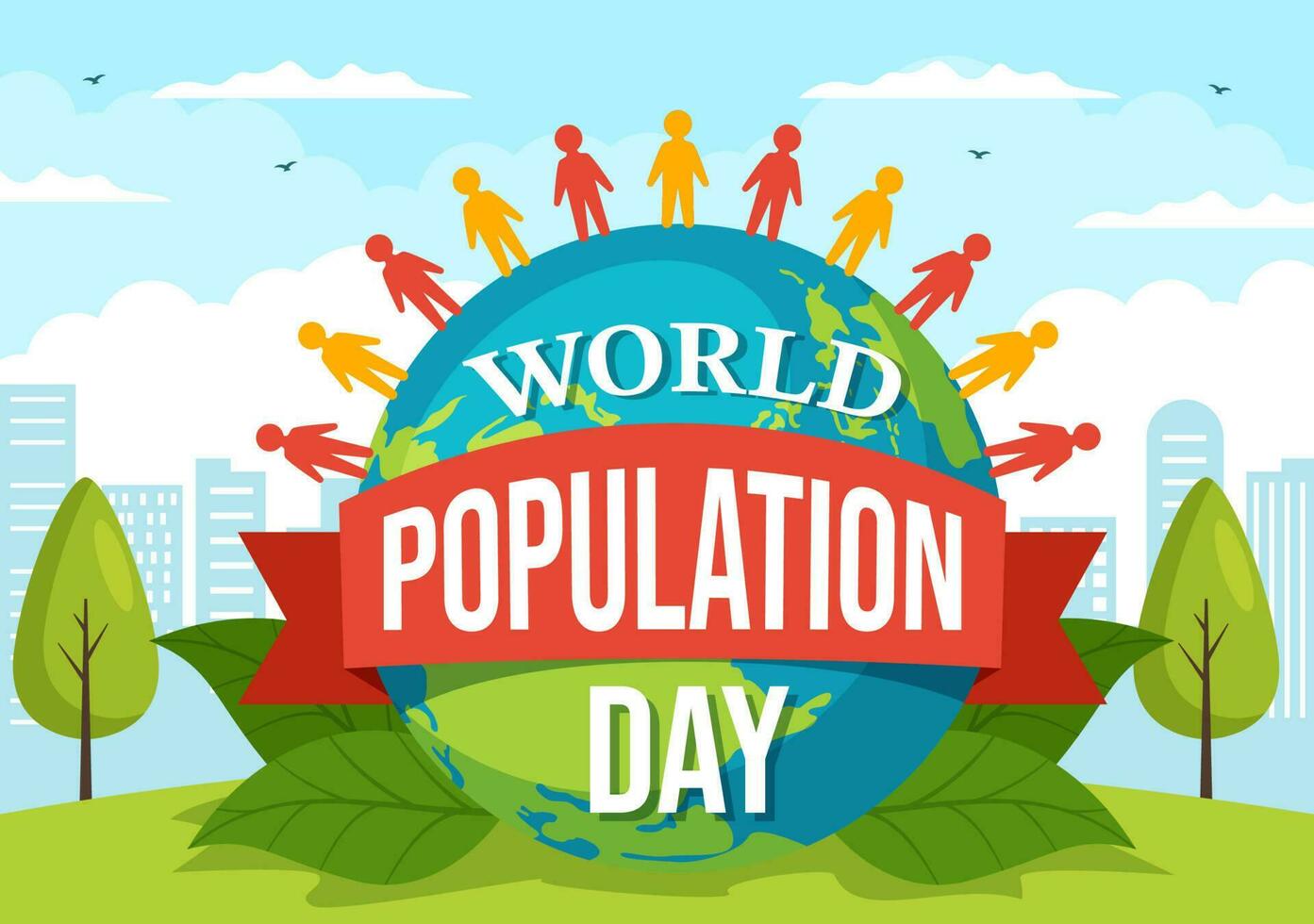 mondo popolazione giorno vettore illustrazione su 11 ° luglio per aumentare consapevolezza di globale popolazioni i problemi nel piatto cartone animato mano disegnato modelli