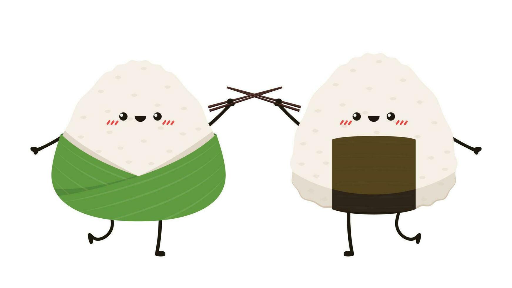 carino onigiri giapponese cibo cartone animato personaggio vettore illustrazione. onigiri giapponese mascotte.