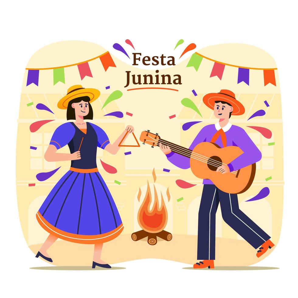 festa junina brasile festival coppia danzante illustrazione vettore