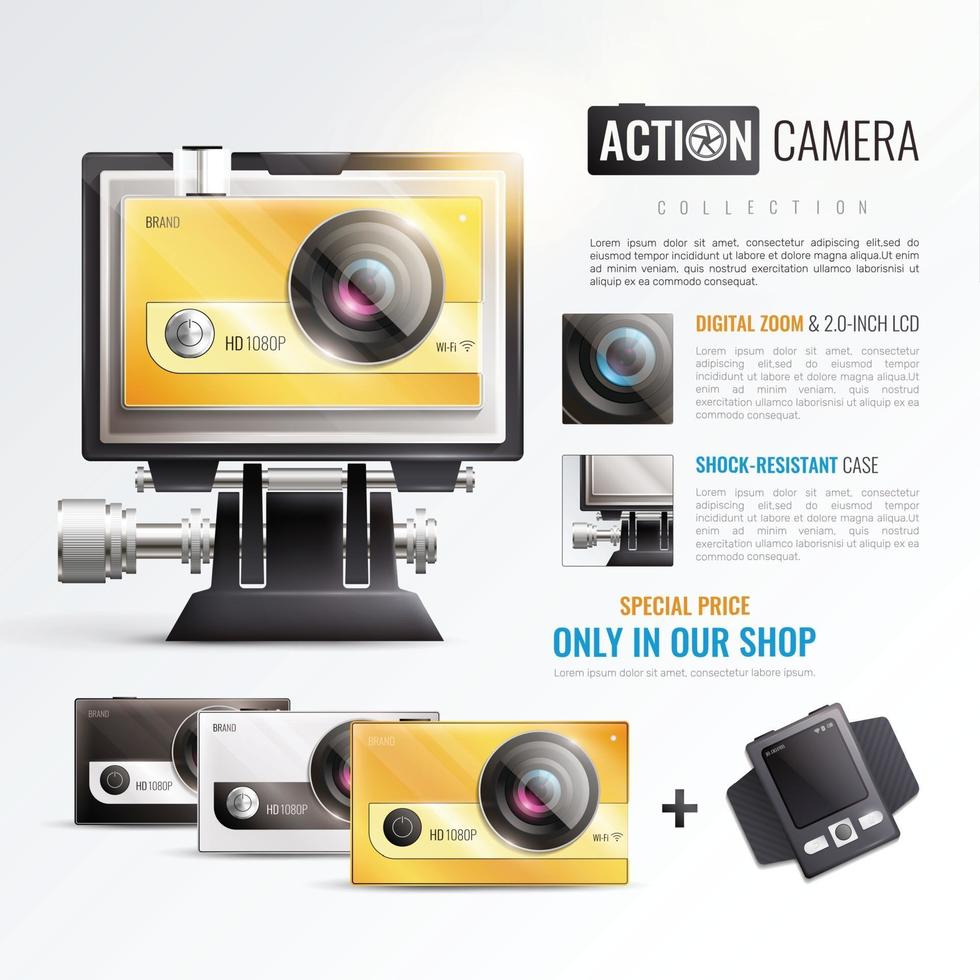 illustrazione vettoriale di action camera poster