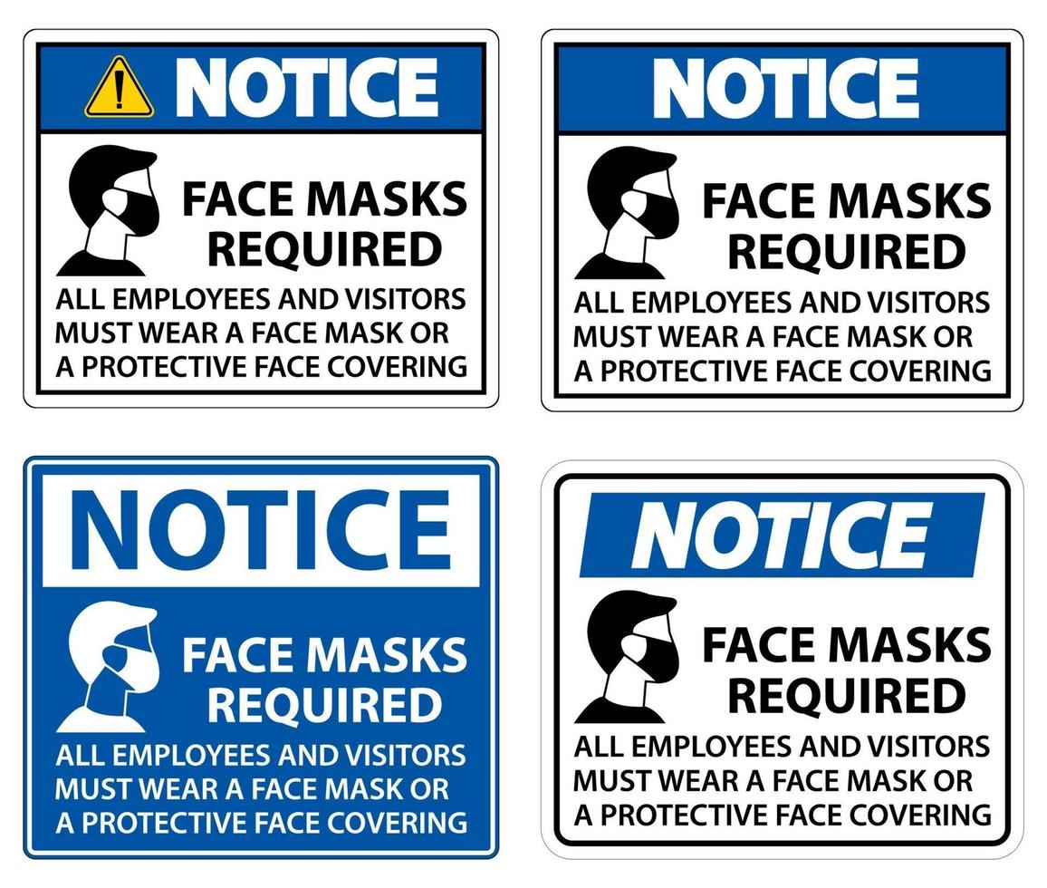 avviso maschere per il viso richiesto segno su sfondo bianco vettore