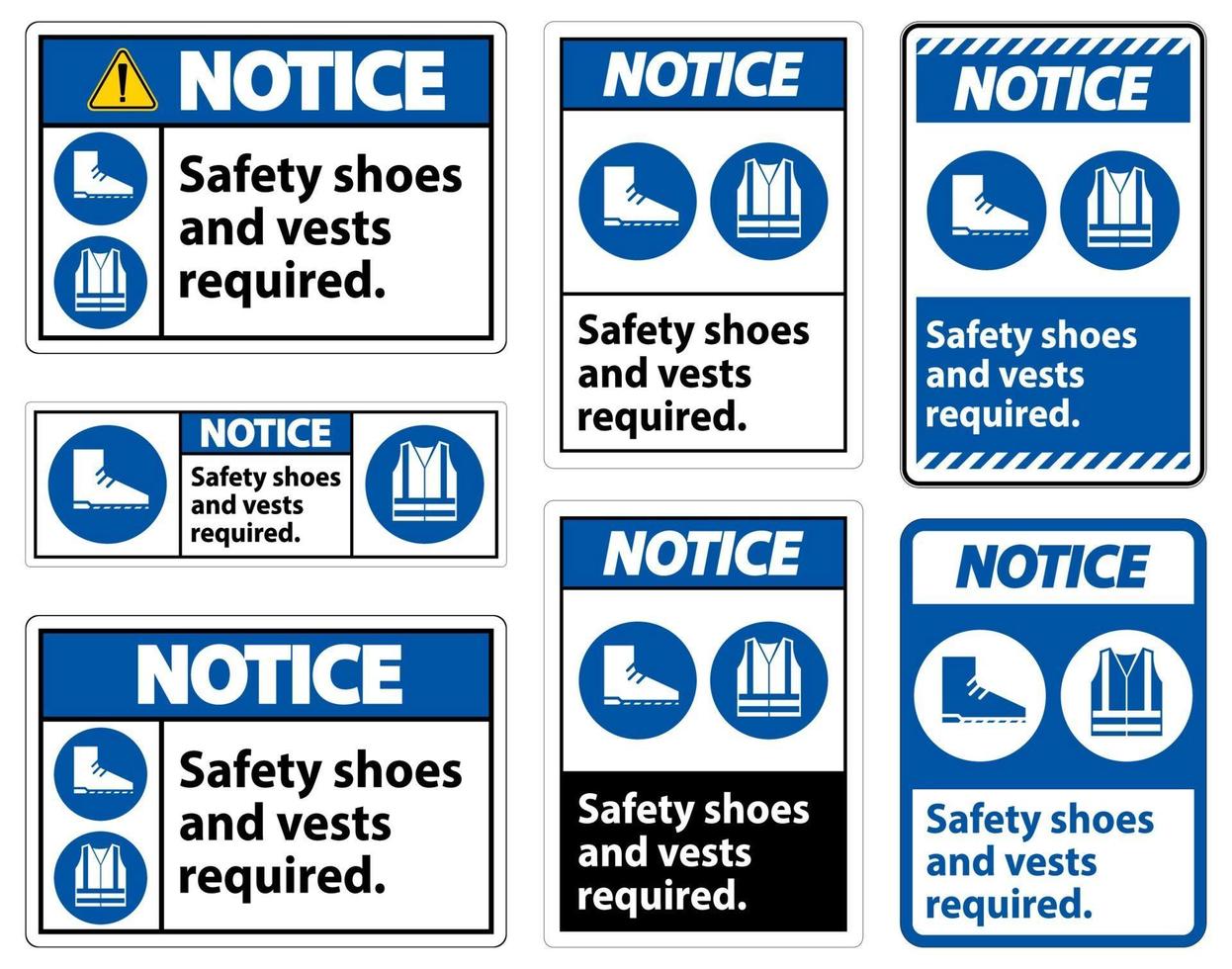 avviso segno scarpe di sicurezza e gilet obbligatori con simboli ppe vettore