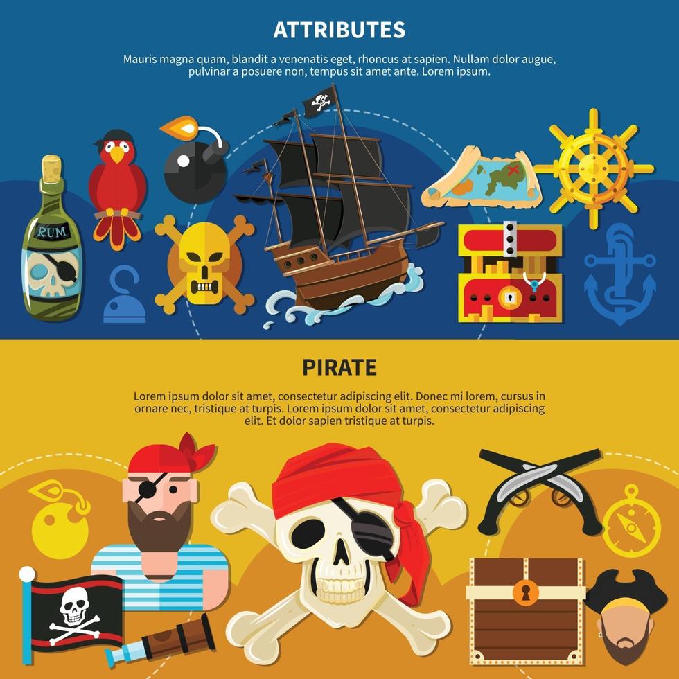 pirata cartoon banner set illustrazione vettoriale