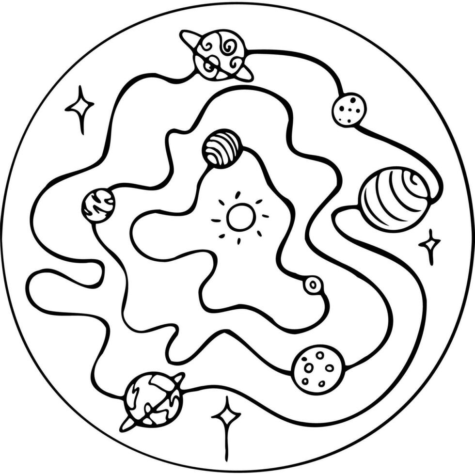 paesaggio con spazio e solare sistema, galassia dentro il cerchio vettore illustrazione