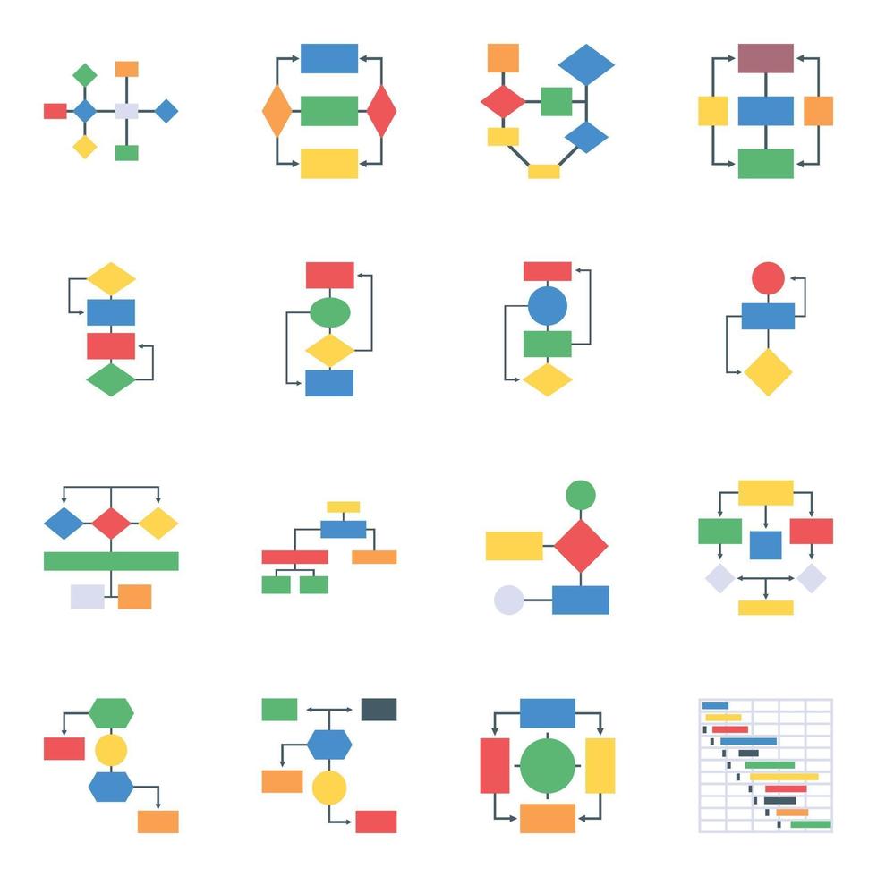 Diagrammi di Gantt icone piane vettore