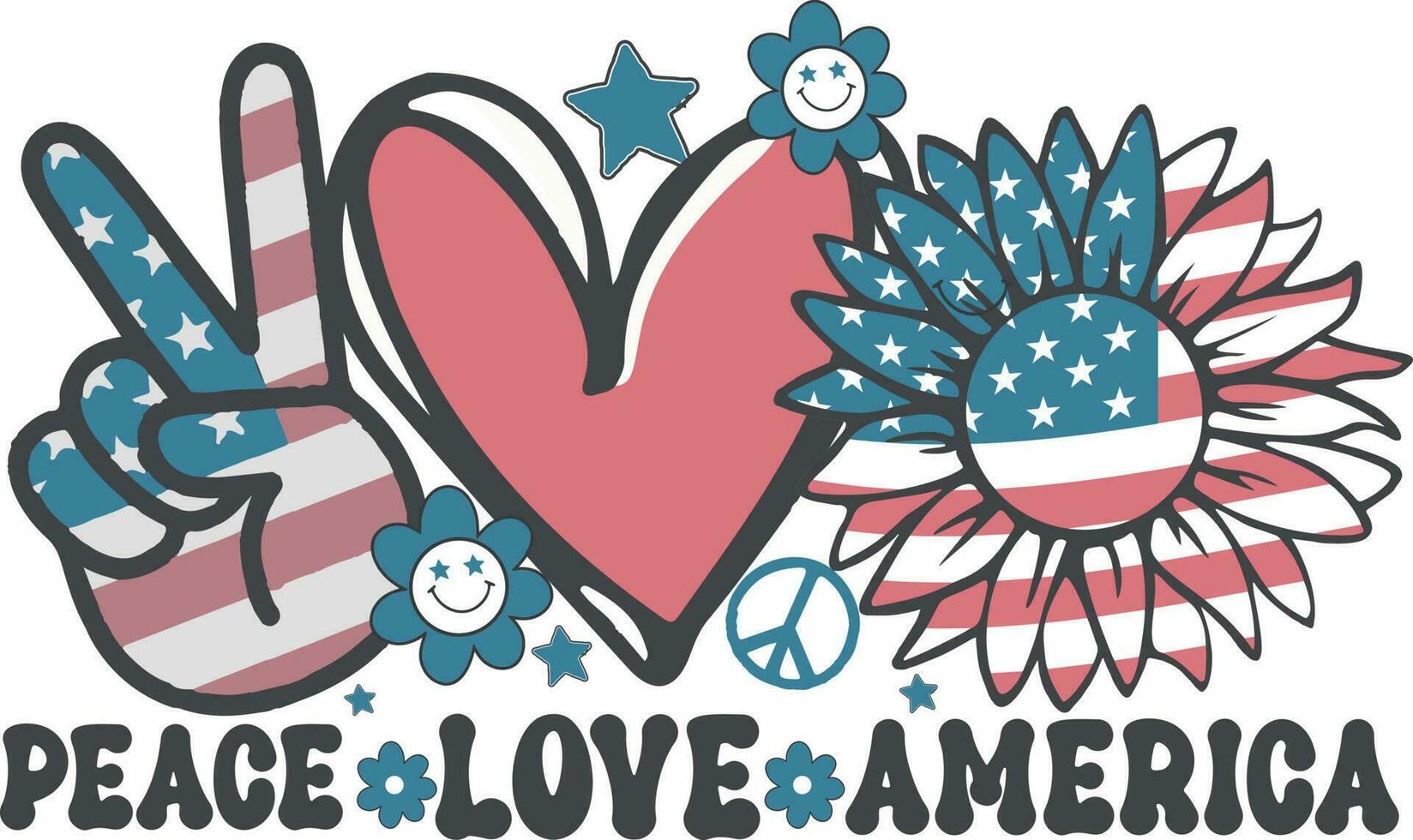 pace amore America retrò 4 ° di luglio indipendenza giorno maglietta design vettore