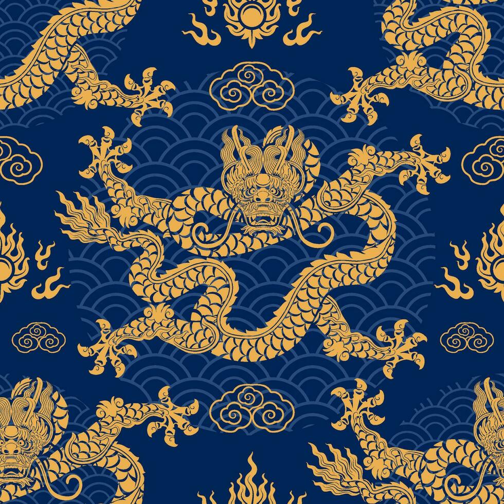 senza soluzione di continuità modello contento Cinese nuovo anno 2024 il Drago zodiaco cartello vettore