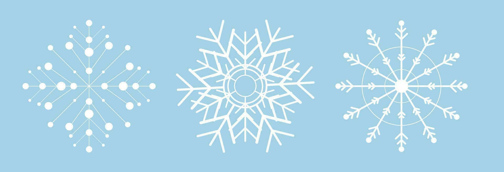 bianca fiocco di neve icona impostato su blu cielo sfondo, carino, semplice e senza tempo modello decorativo elementi per inverno, Natale, nuovo anno 2024 carta, striscione, calendario vettore