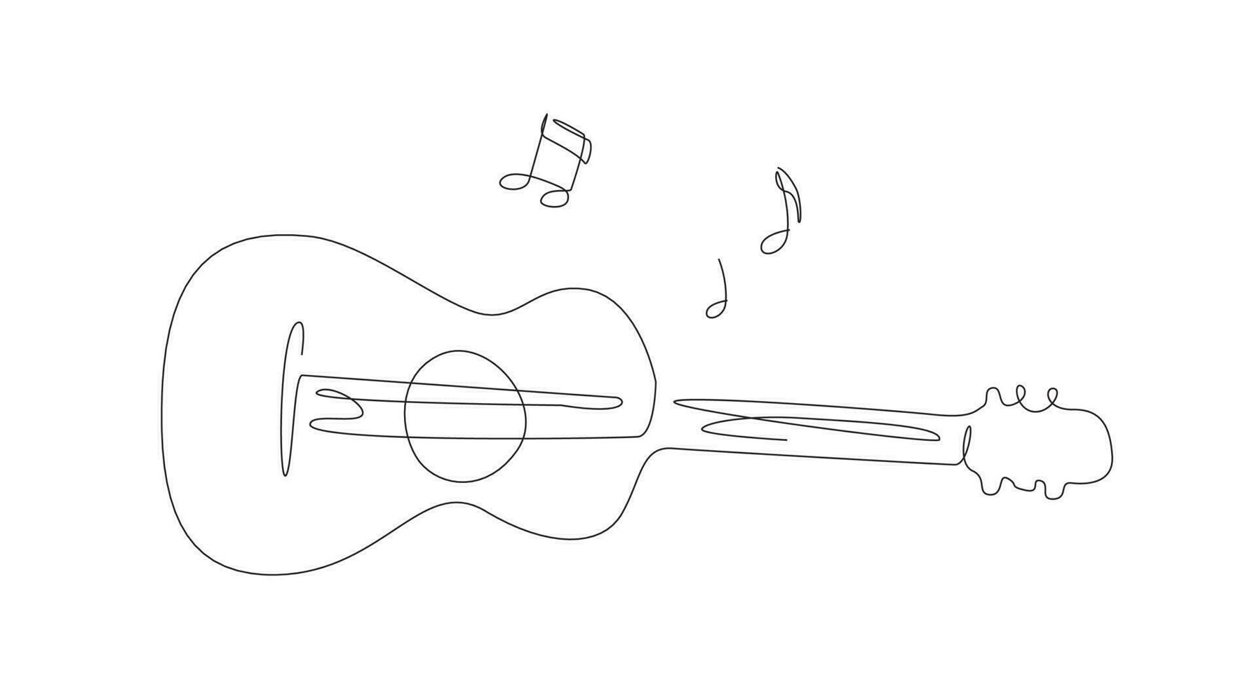 uno linea acustico chitarra illustrazione con Appunti. musica gruppo musicale strumento linea arte. acciaio chitarra logo icone vettore design.