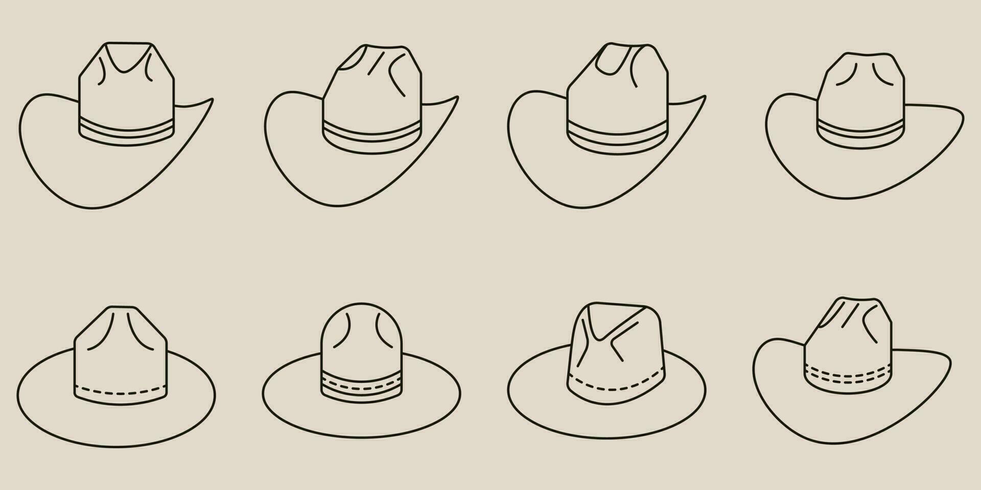 impostato fascio cowboy odiare con linea arte stile logo vettore icona design. attività commerciale simbolo modello illustrazione