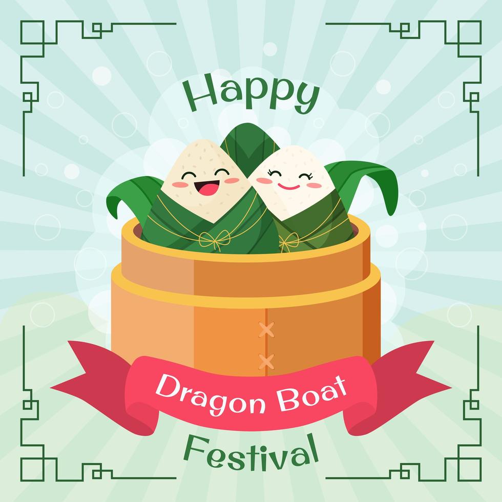 festival della barca del drago di zongzi del fumetto sveglio vettore