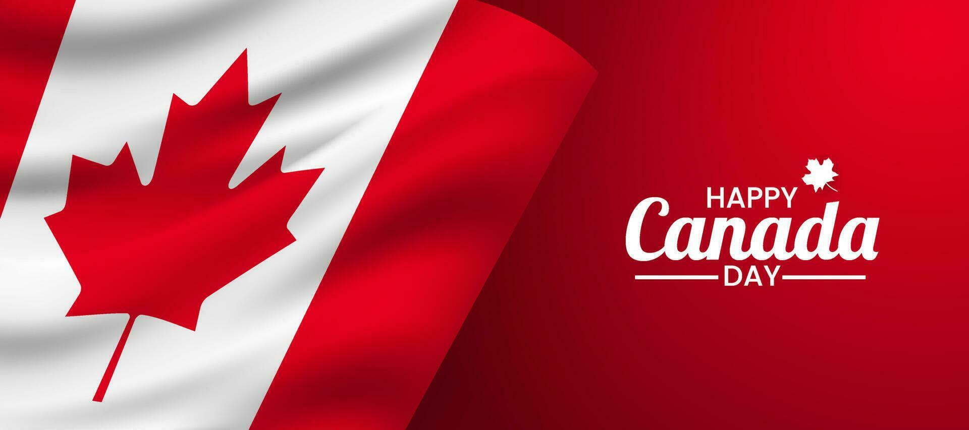 1 ° luglio 2020 contento Canada giorno bandiera per indipendenza giorno sfondo con rosso acero e realistico bandiera. vettore illustrazione saluto carta. Canada vacanza concetto design.