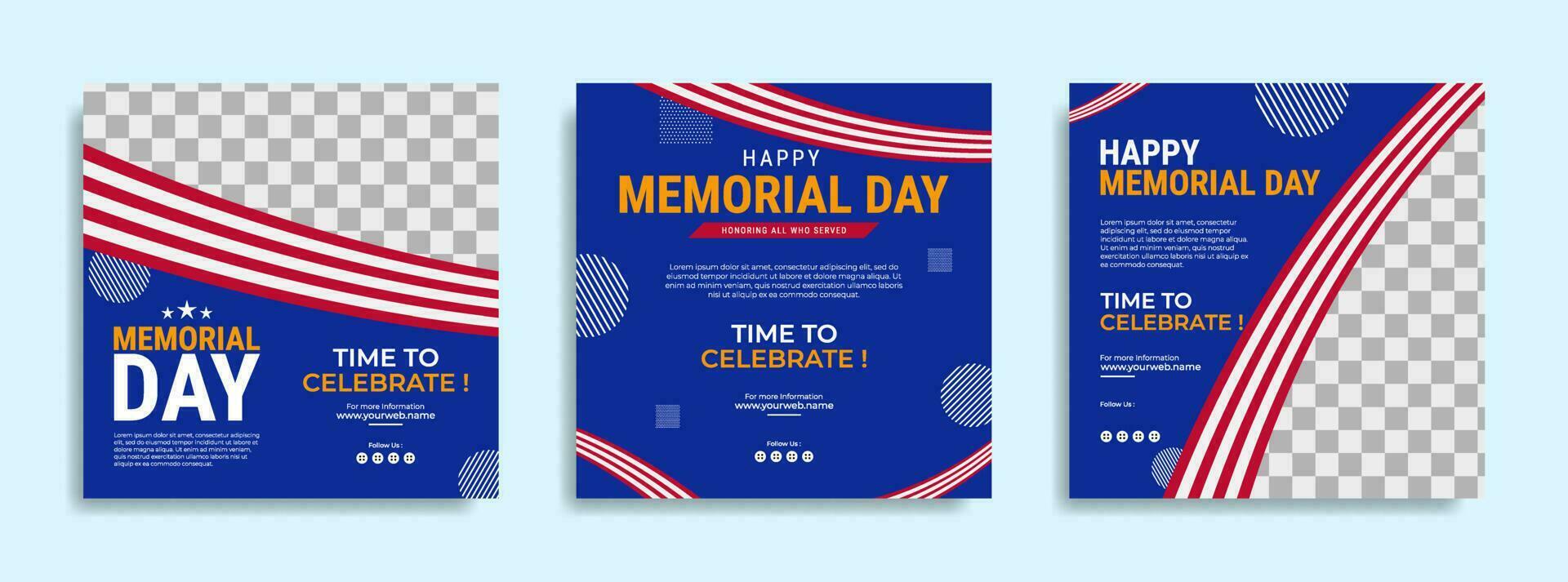 memorial day social media post template design con la bandiera nazionale degli stati uniti d'america vettore