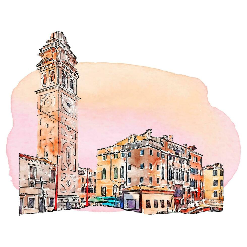 architettura Venezia Italia acquerello mano disegnato illustrazione vettore