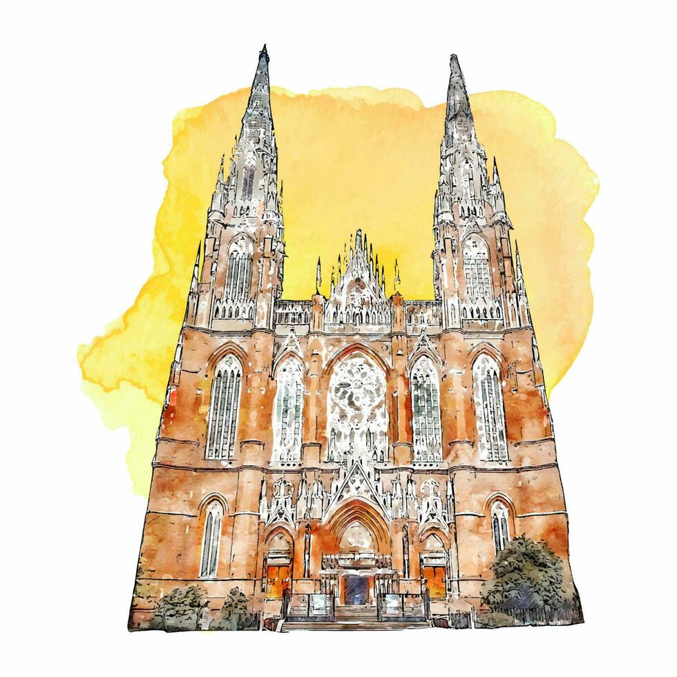 architettura catedral la plata argentina acquerello mano disegnato illustrazione isolato su bianca sfondo vettore