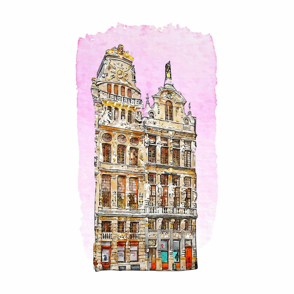 architettura Bruxelles Belgio acquerello mano disegnato illustrazione isolato su bianca sfondo vettore